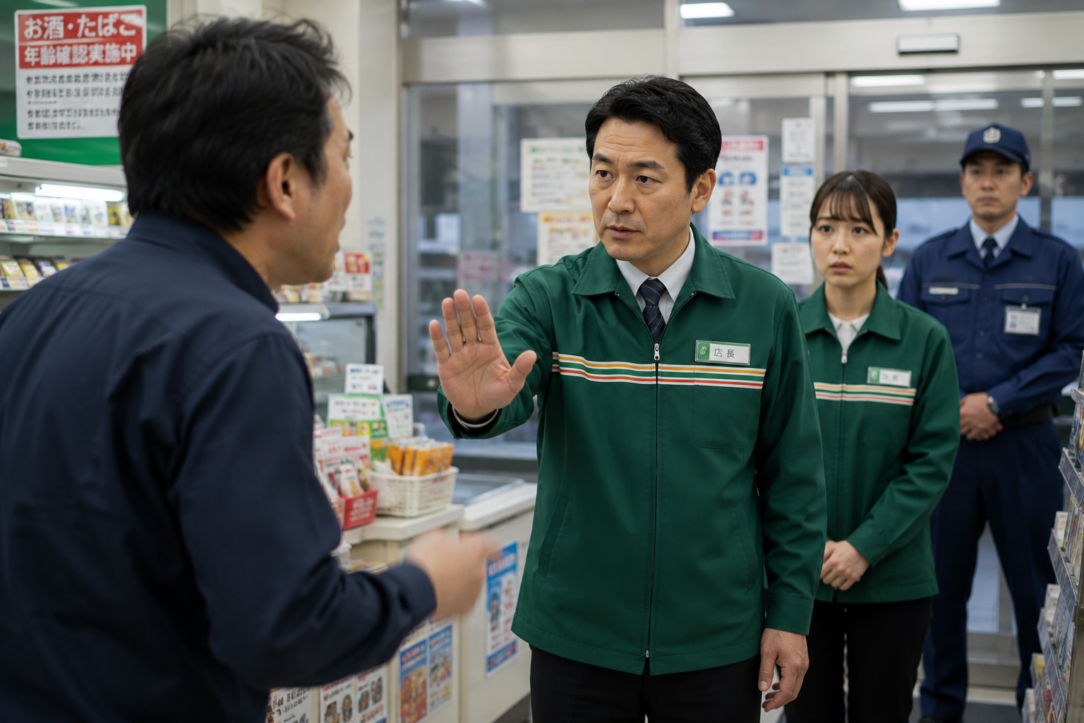 悪質なカスタマーハラスメントに対して従業員を守りながら対応する管理職・責任者の場面