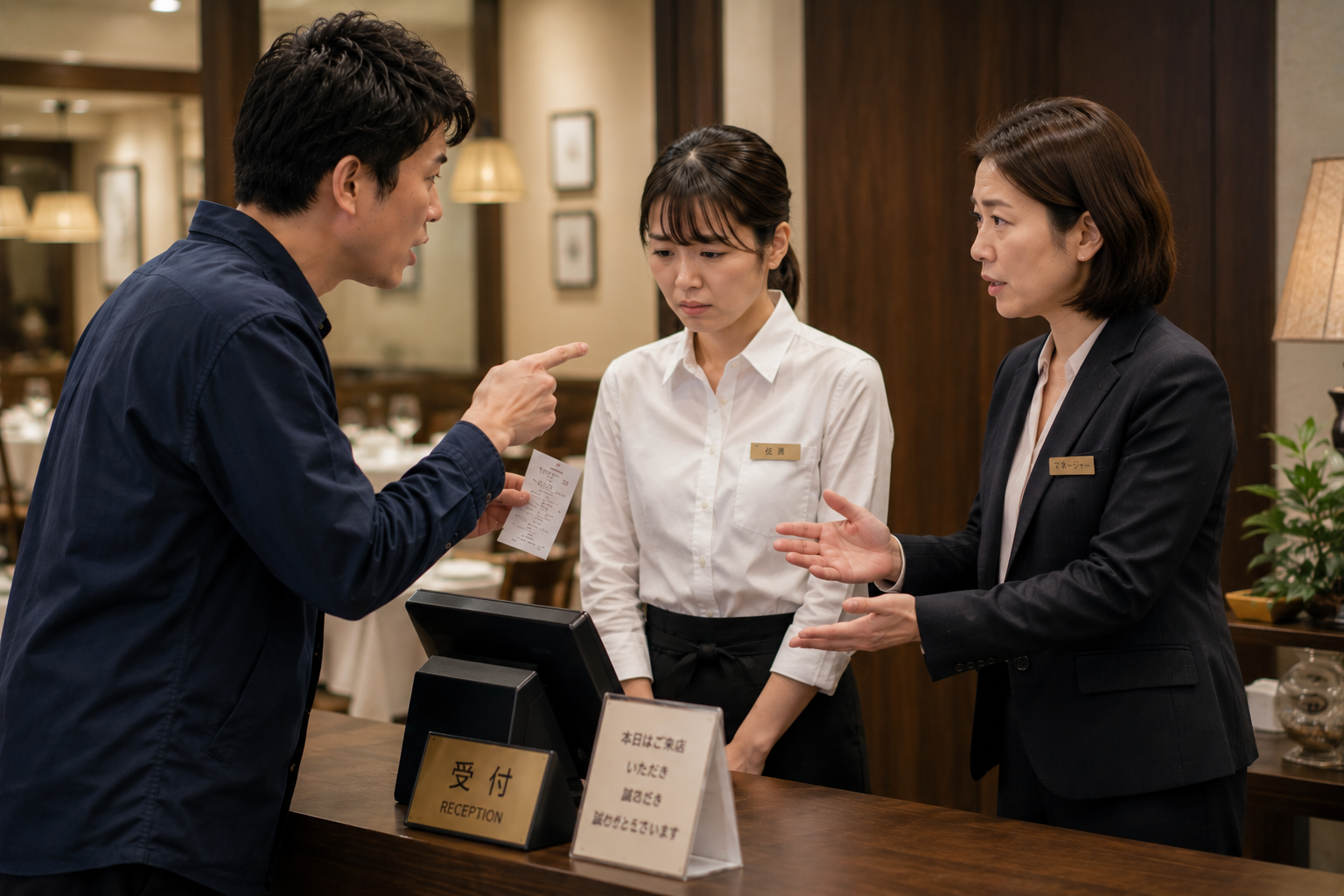 カスタマーハラスメントの初動対応で従業員から管理職へ顧客対応を引き継ぐ場面