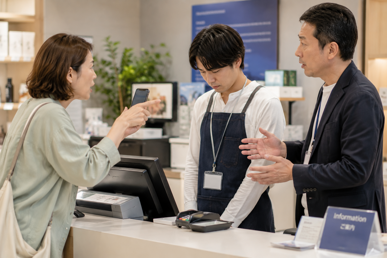 店舗で顧客から暴言や侮辱を受ける従業員に管理職が対応するカスタマーハラスメント事例